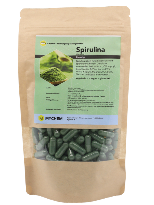 Spirulina capsules, vegan